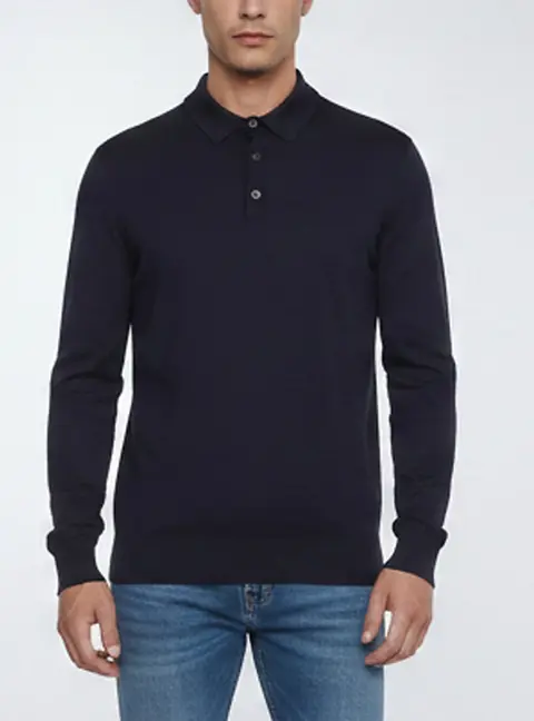 Zegna Navy Blue Knit Long Sleeve Polo T-Shirt L