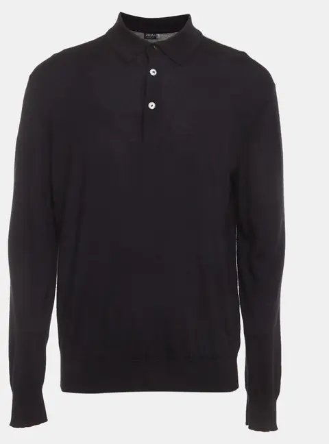 Zegna Cashseta Light Navy Blue Cashmere Knit Polo Shirt XXL