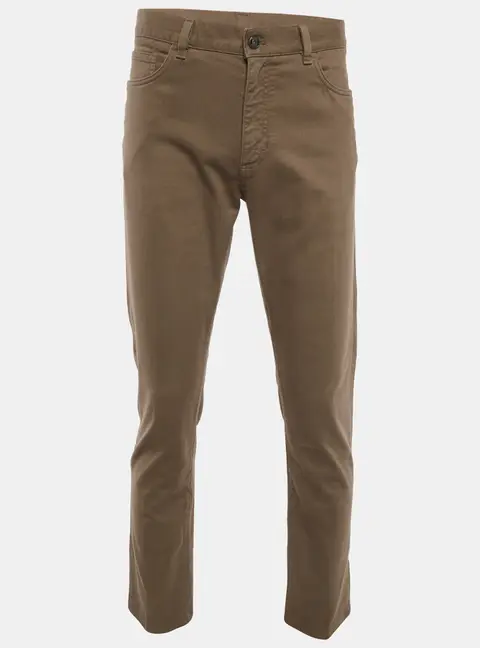 Zegna Khaki Brown Cotton Drill Slim Fit Pants L