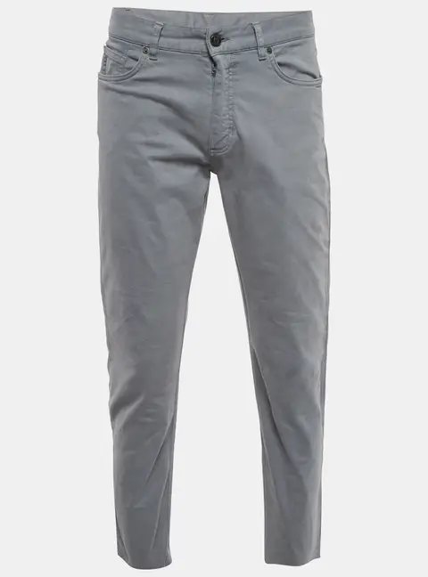 Zegna Grey Cotton Gabardine Slim Fit Trousers M/Waist 33"