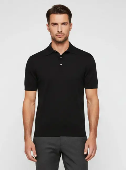 Zegna Black Wool Knit Button Up Polo T-Shirt M