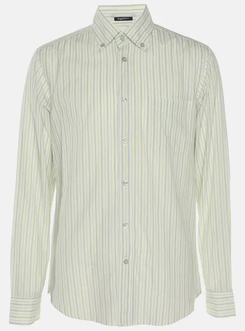 Zegna Sport Green/Grey Stripe Cotton Long Sleeve Shirt M