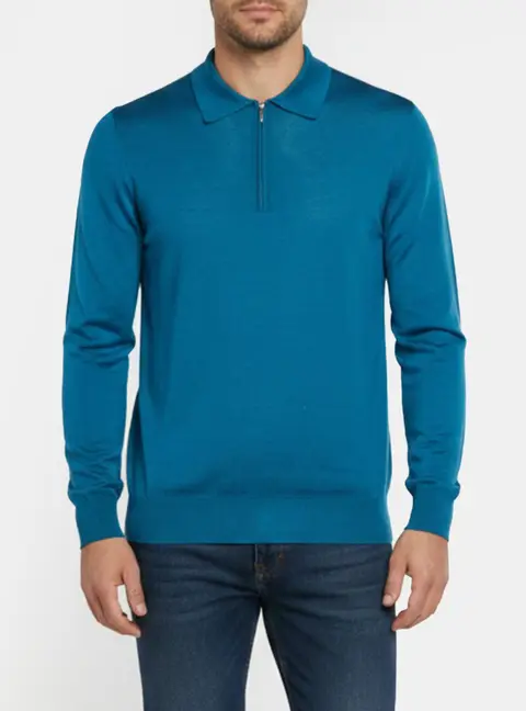 Zilli Blue Cashmere Blend Knit Quarter Zip Polo Sweater L