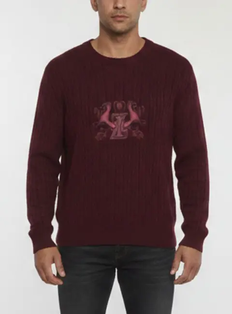Zilli Burgundy Logo Embroidered Cashmere Knit Sweater XXL