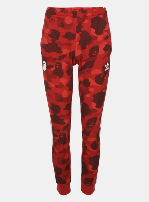 A Bathing Ape X Adidas Red Camouflage Print Polyester Drawstring Joggers S