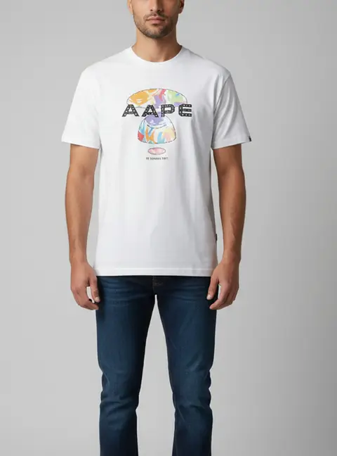 Aape A Bathing Ape White Graphic Logo Print Jersey Crewneck T-Shirt M