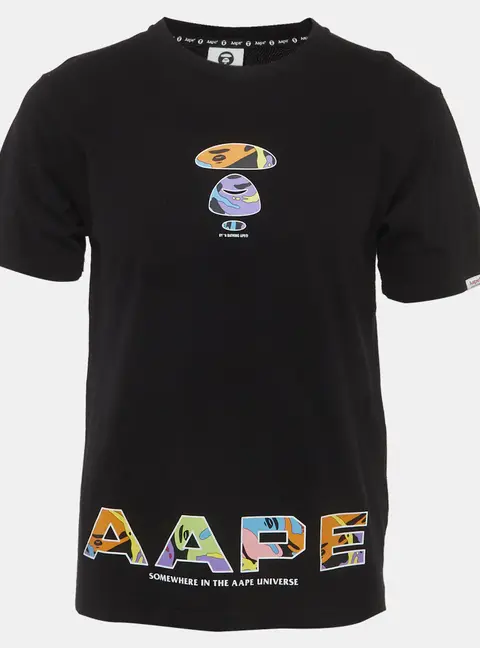 Aape A Bathing Ape Black Graphic Logo Print Jersey Small AAPE Head T-Shirt M