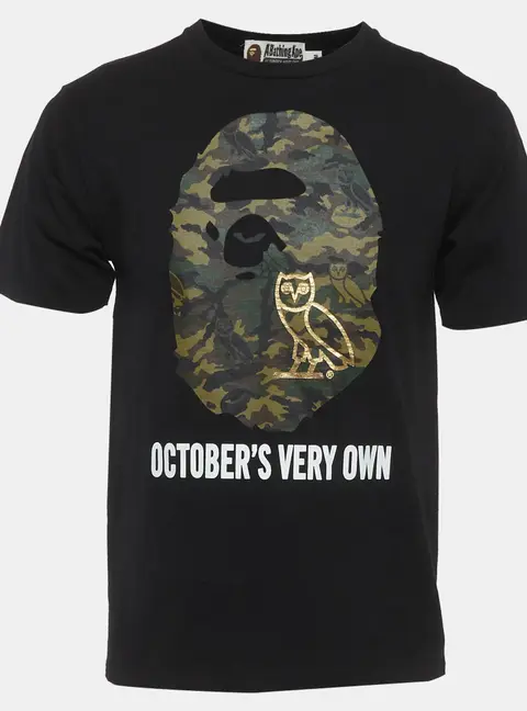 A Bathing Ape X OVO Jersey Woodland Camo Ape Head T-Shirt M