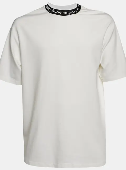 Acne Studios White Logo Neck Intarsia Jersey Oversized T-Shirt M