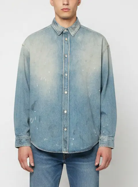 Acne Studios Blue Paint Splatter Distressed Denim Shirt Jacket S