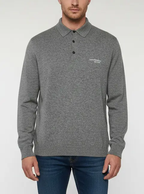Acne Studios Grey Logo Embroidered Knit Kluxey Polo Sweater M