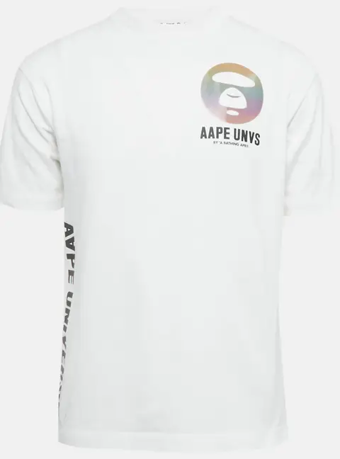 AAPE By A Bathing Ape White Logo Applique Cotton T-Shirt S