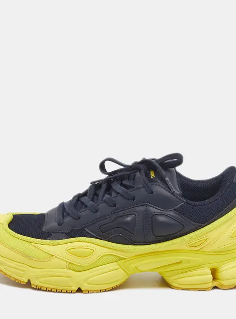 Adidas By Raf Simons Ozweego Size 43.5 Navy Blue/Yellow Leather and Mesh Lace Up Sneakers