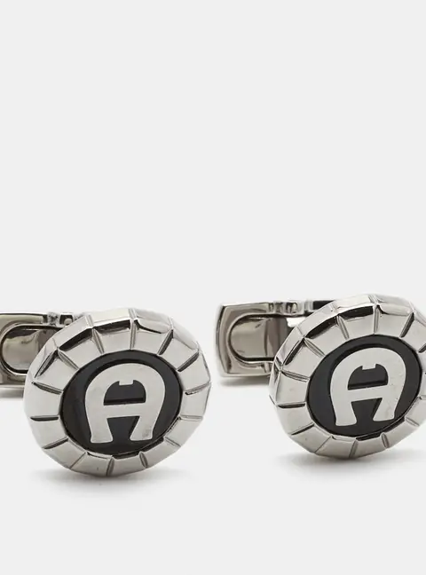 Aigner Oseo Carbon Fiber Silver Tone Cufflinks