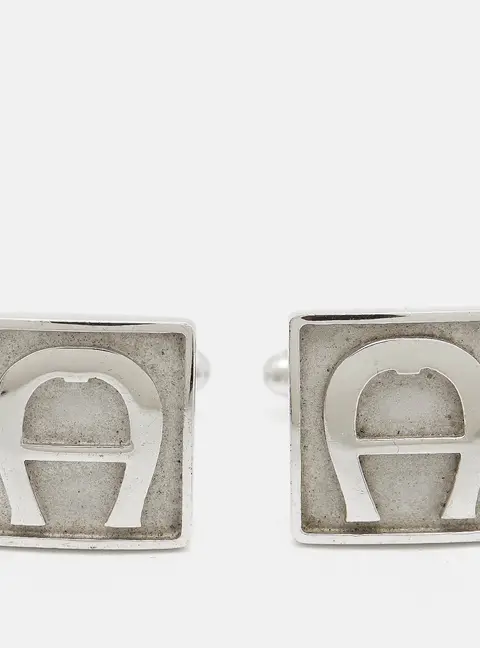 Aigner Logo Silver Tone Cufflinks