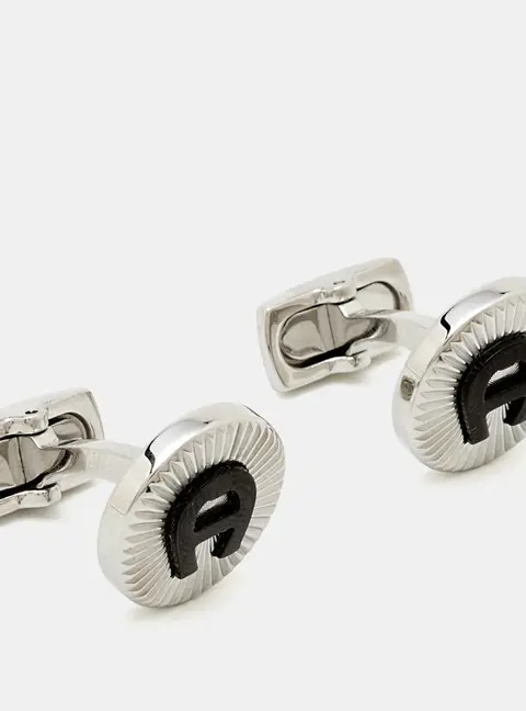 Aigner Logo Ceramic Silver Tone Cufflinks