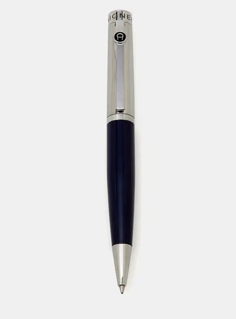 Aigner Logo Enamel Resin Silver Tone Ballpoint Pen