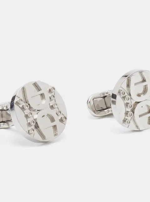 Aigner Silver Tone Round Logo Cufflinks
