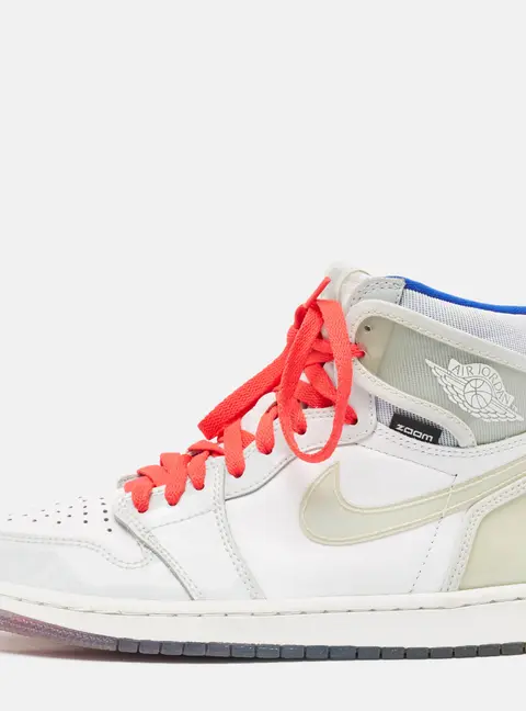 Air Jordans White Leather Jordan 1 Retro High Zoom White Racer Blue Sneakers Size 41