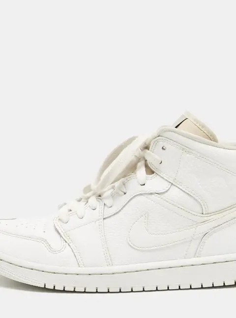 Air Jordans Air Jordan 1 Size 42 White Snakeskin Embossed Leather Mid Top Sneakers