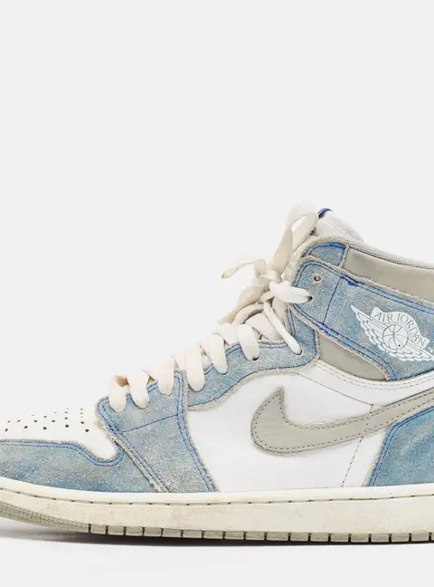 Air Jordans Blue/White Leather and Suede Air Jordan 1 High Top Sneakers Size 43