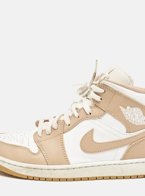 Air Jordans Tan/White Leather Jordan 1 Mid Tan Gum Sneakers Size 42.5