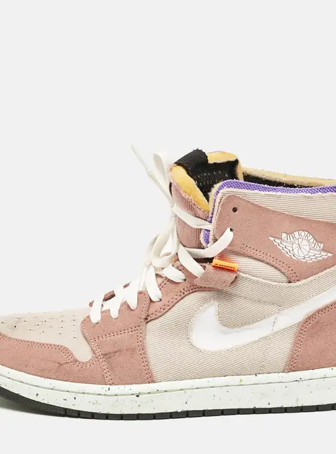 Air Jordans Beige/White Leather and Canvas Jordan 1 Mid Tan Gum Sneakers Size 45.5