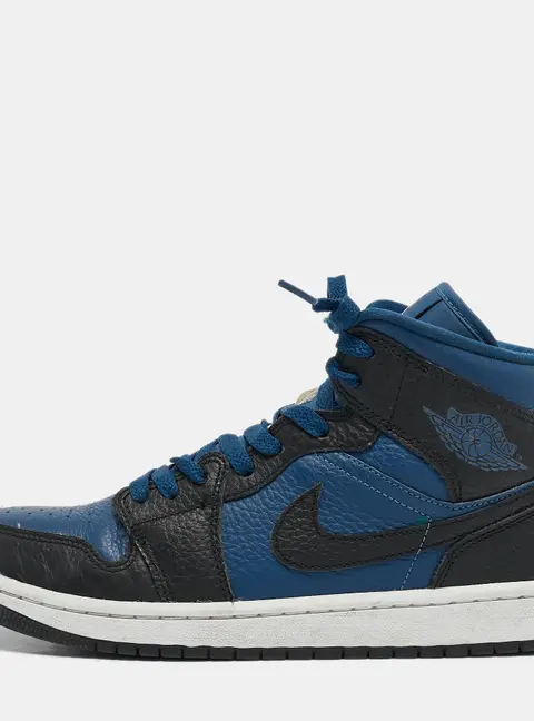 Air Jordans Blue/White Leather Air Jordan 1 Mid Top Sneakers Size 42