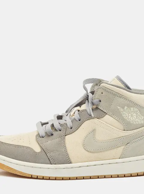 Air Jordans Grey/Beige Suede and Canvas Jordan 1 Mid SE Coconut Milk Particle Grey Sneakers Size 42.5
