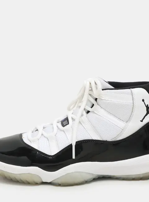 Air Jordan White/Black Patent And Canvas Jordan-11-Retro High Top Sneakers Size  44.5