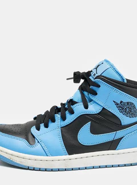 Air Jordans Blue/Black Leather Jordan 1 Mid University Blue Black Sneakers Size 42.5