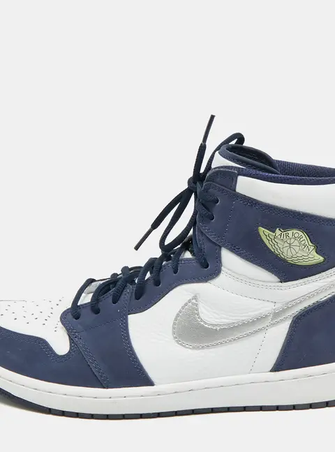 Air Jordans Navy Blue/White Suede and Leather Jordan 1 Retro High CO.JP Midnight Navy Sneakers Size 46