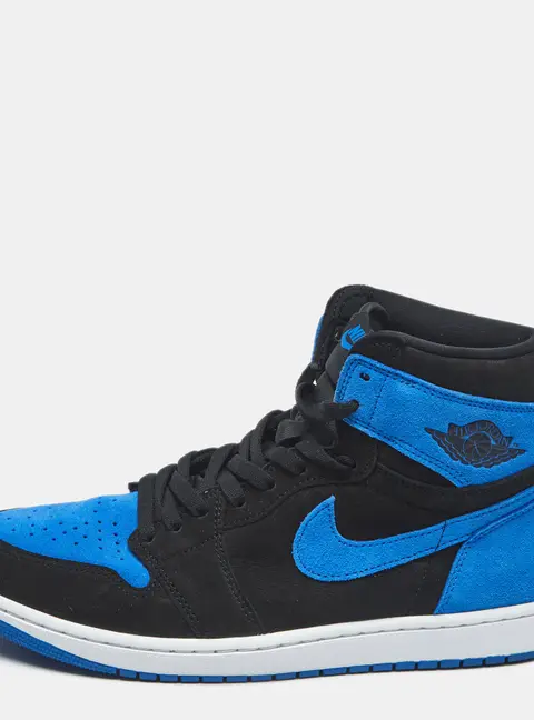Air Jordans Blue/Black Suede Jordan 1 Retro High OG Royal Reimagined Sneakers Size 45.5