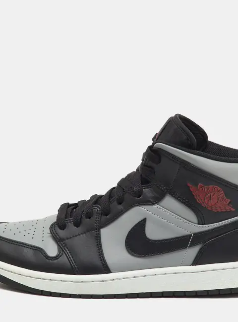 Air Jordans Black/Grey Leather Jordan 1 Mid Shadow Red Sneakers Size 45