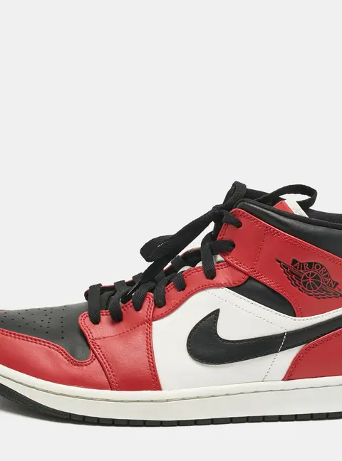 Air Jordans Multicolor Leather Jordan 1 Mid Chicago Toe Sneakers Size 45