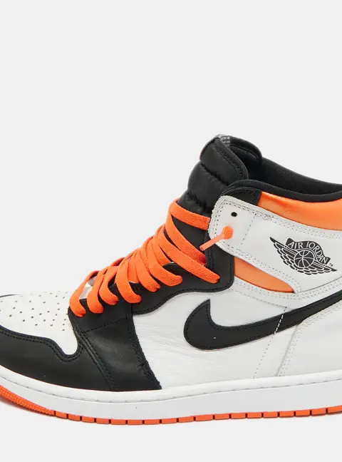 Air Jordans Multicolor Leather Jordan 1 Retro High Electro Orange Sneakers Size 45.5