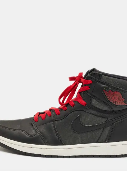 Air Jordans Black/Grey Leather And Satin Jordan 1 Retro High OG Sneakers Size 45