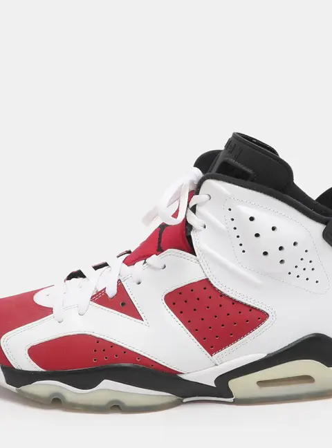 Air Jordans Carmine Jordan 6 Size 45 White/Red Leather High Top Sneakers