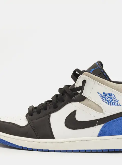 Air Jordans Jordan 1 SE Royal Black Toe Size 46 Multicolor Leather and Suede Mid Top Sneakers
