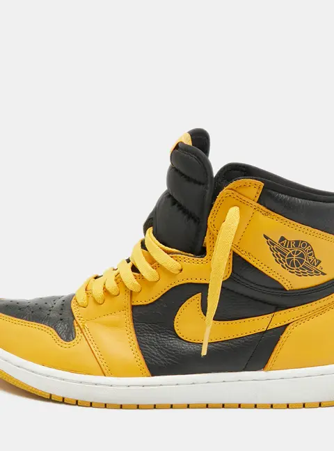 Air Jordans 1 Retro High OG Pollen Size 46 Yellow/Black Fabric and Leather High Top Sneakers