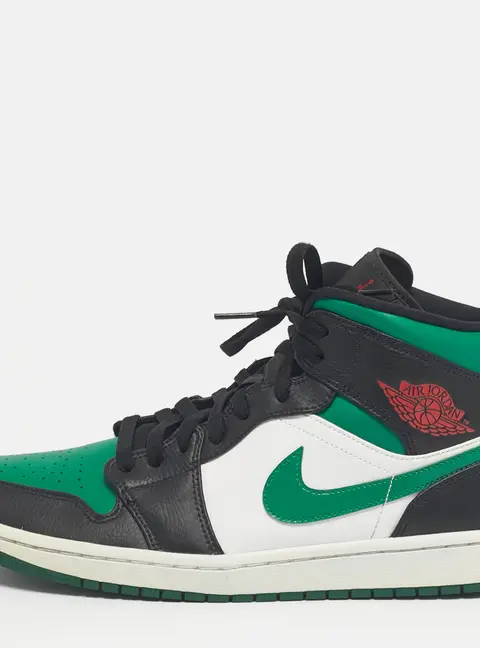 Air Jordans Multicolor Leather Jordan 1 Mid Green Toe Sneakers Size 45