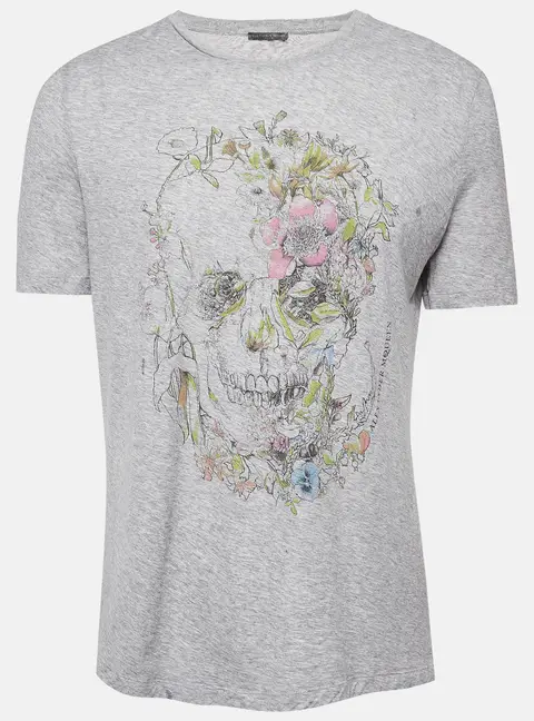 Alexander McQueen Grey Floral Print Jersey T-Shirt XS