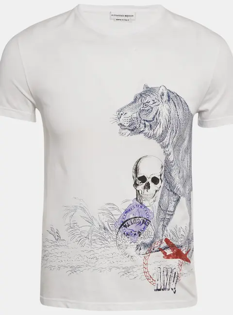 Alexander McQueen White Skull Print Jersey T-Shirt XS