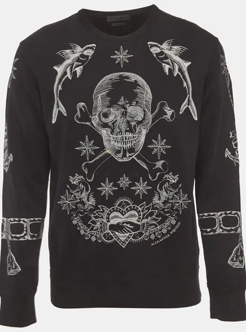 Alexander McQueen Black Embroidered Cotton Sweatshirt L