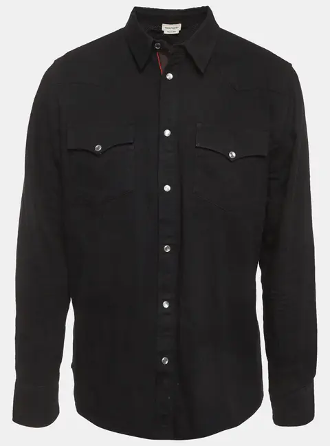 Alexander McQueen Black Denim Embroidered Logo Shirt XXL