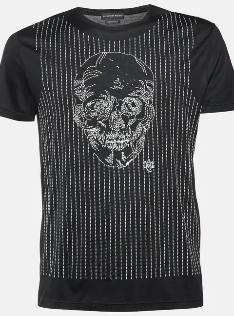 Alexander McQueen Black Cotton Skull Embroidered Crew Neck T-Shirt M
