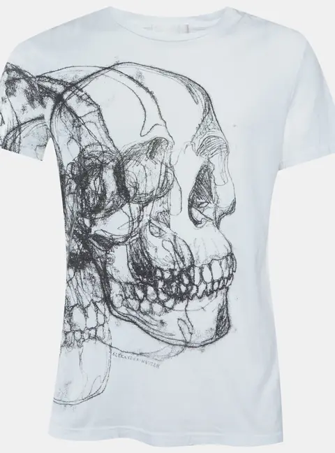 Alexander McQueen White Scribble Skull Print Cotton Crew Neck T-Shirt M