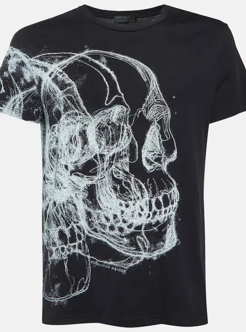 Alexander McQueen Black Scribble Skull Print Cotton Crew Neck T-Shirt M