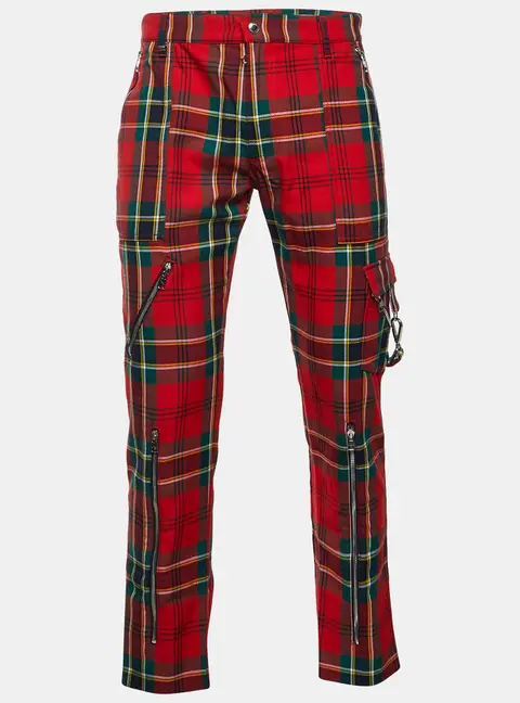 Alexander McQueen Red Plaid Synthetic Blend Trousers M