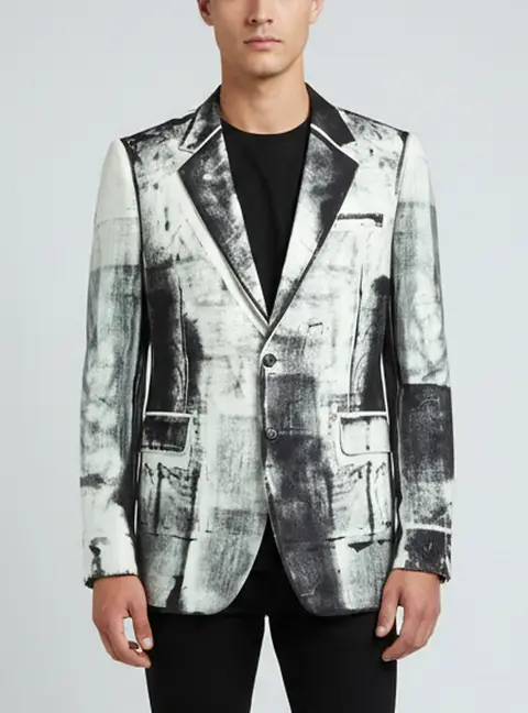 Alexander McQueen Black/White Satin Trompe-l'oeil Single Breasted Blazer L